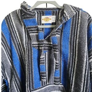 Earth Ragz Baja Hoodie Pullover Striped Blue Gray White‎ Women's Medium Oversize